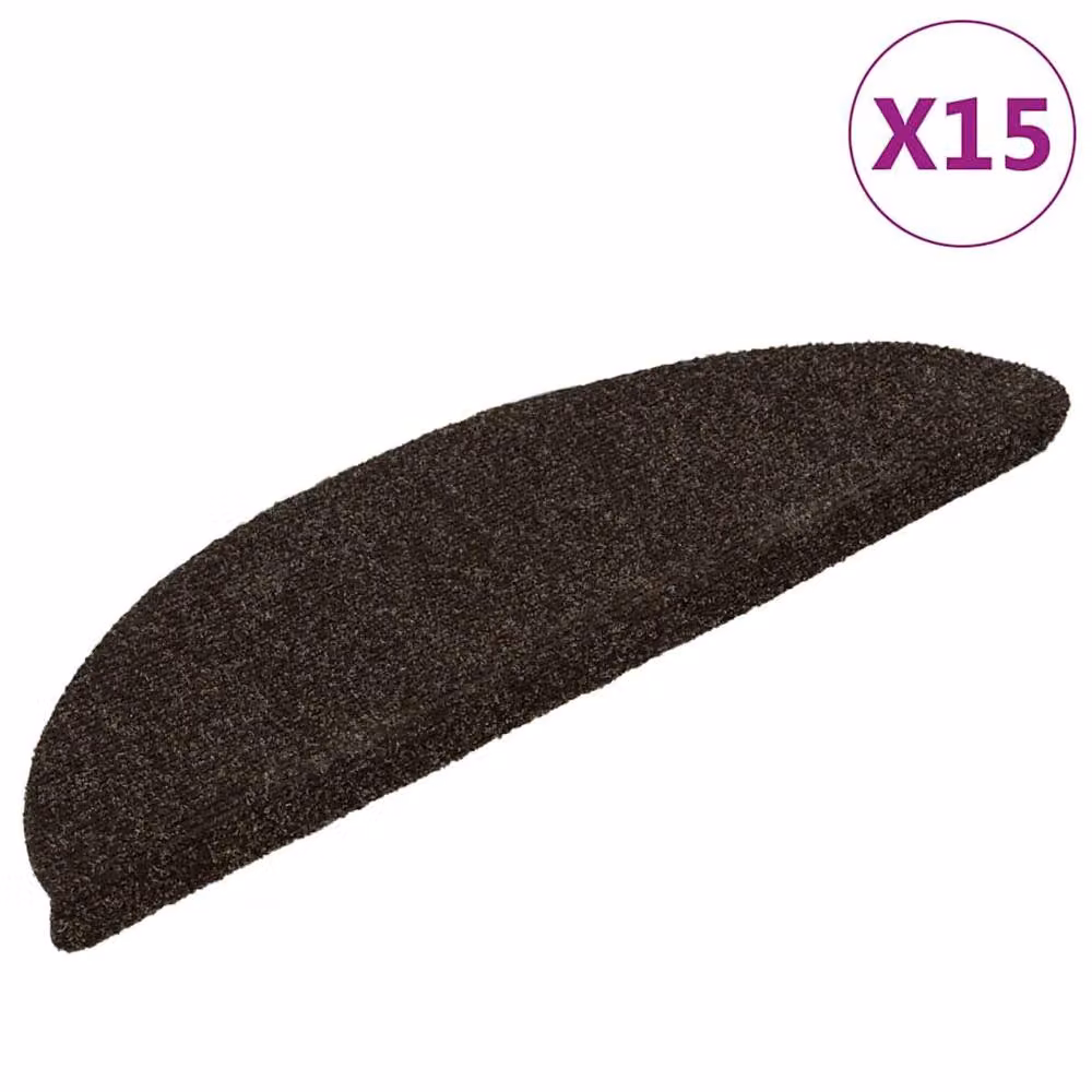 Berkfield Home Self-adhesive Needle Punch Stair Mats, 15 Pieces, Dark Brown, W: 56 cm, D: 17 cm, H: 3 cm – 2