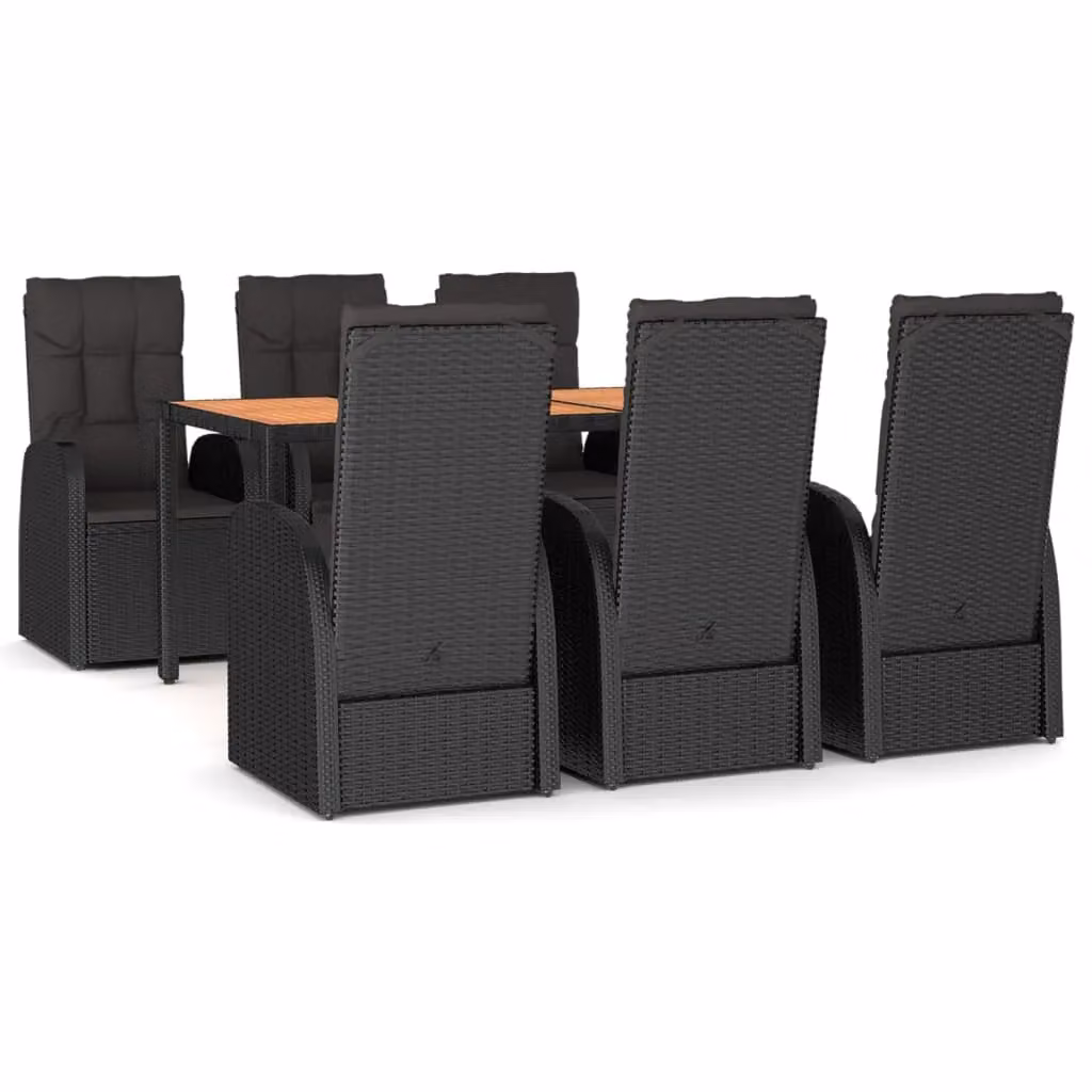 Berkfield Home 7 Piece Modern Garden Dining Set in Black Poly Rattan and Solid Acacia Wood – 2