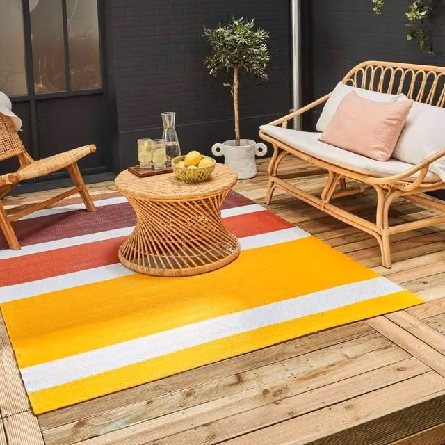 THE RUGS Reversible Weatherproof Outdoor Striped Rainbow Rug in Yellow and Multicolour, W/D: 150 x 220 cm – 1