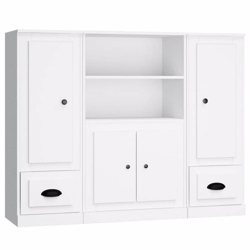 Berkfield Home Set of 3 White Matt MDF Highboards with Hinged Doors and Internal Shelves, W/D/H: 103.5 x 35.5 x 35.5 cm – 2