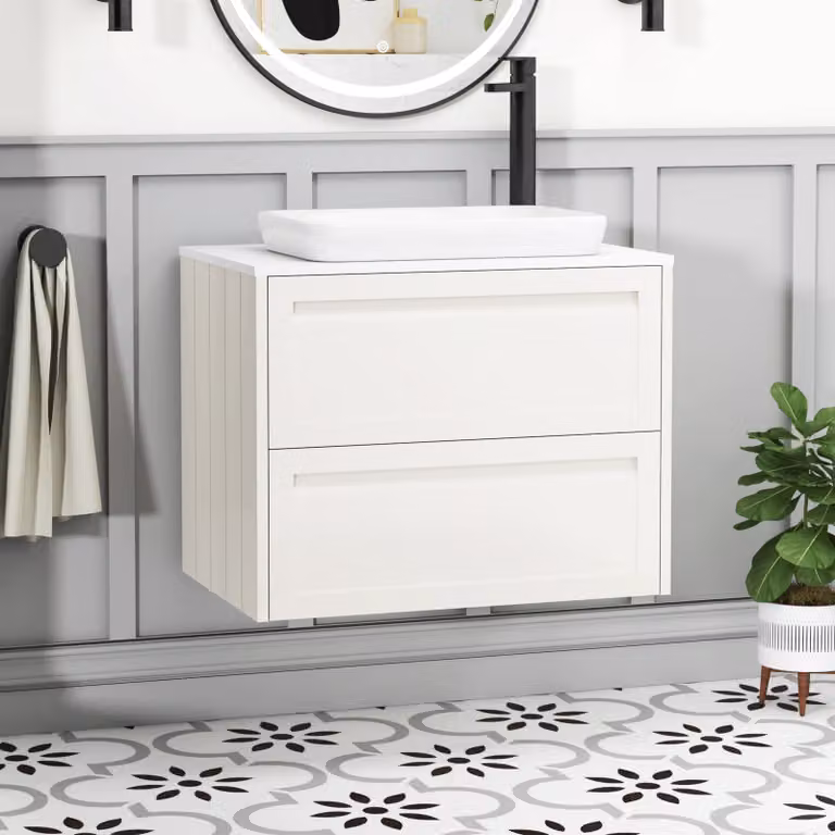Royal Bathrooms Elmore Classic White Wall Hung Vanity Unit with Qubix Basin and 2 Drawers
