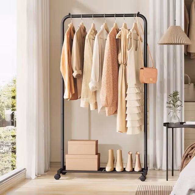 SONGMICS Matt Black Metal Clothes Rail on Wheels