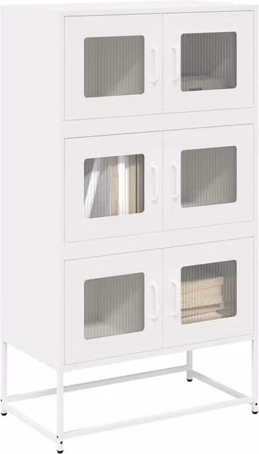 Berkfield Home White Steel Highboard with Glass Doors, W/D/H: 68 x 39 x 123 cm – 1