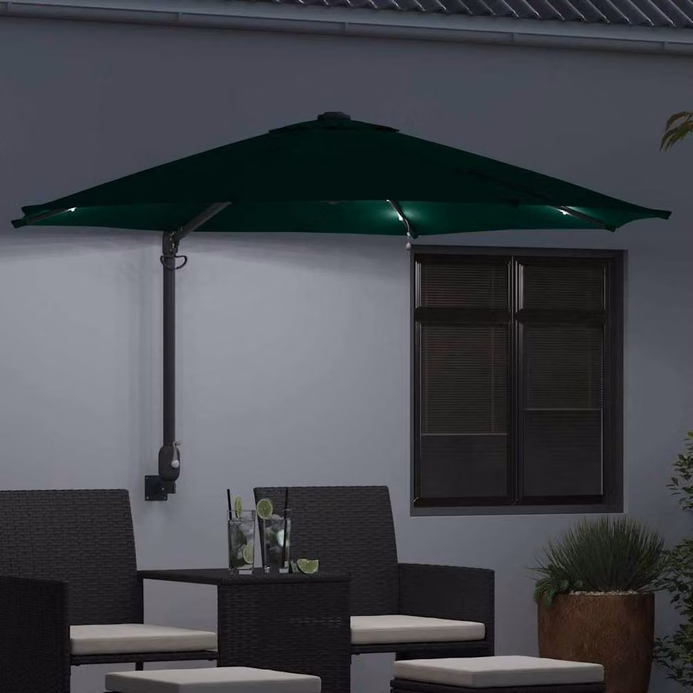 Berkfield Home Wall-mounted Garden Parasol with LEDs, Green, Diameter: 248 cm – 3