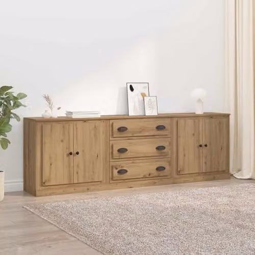 vidaXL Set of 3 Modern Sideboards in Artisan Oak, Brown, W: 210 cm, D: 35.5 cm, H: 67.5 cm – 1