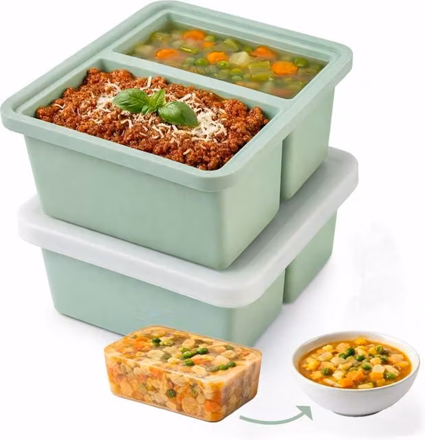 Keplin 2 Pack Silicone Soup Freezer Trays with Snap Lid in Green – 1