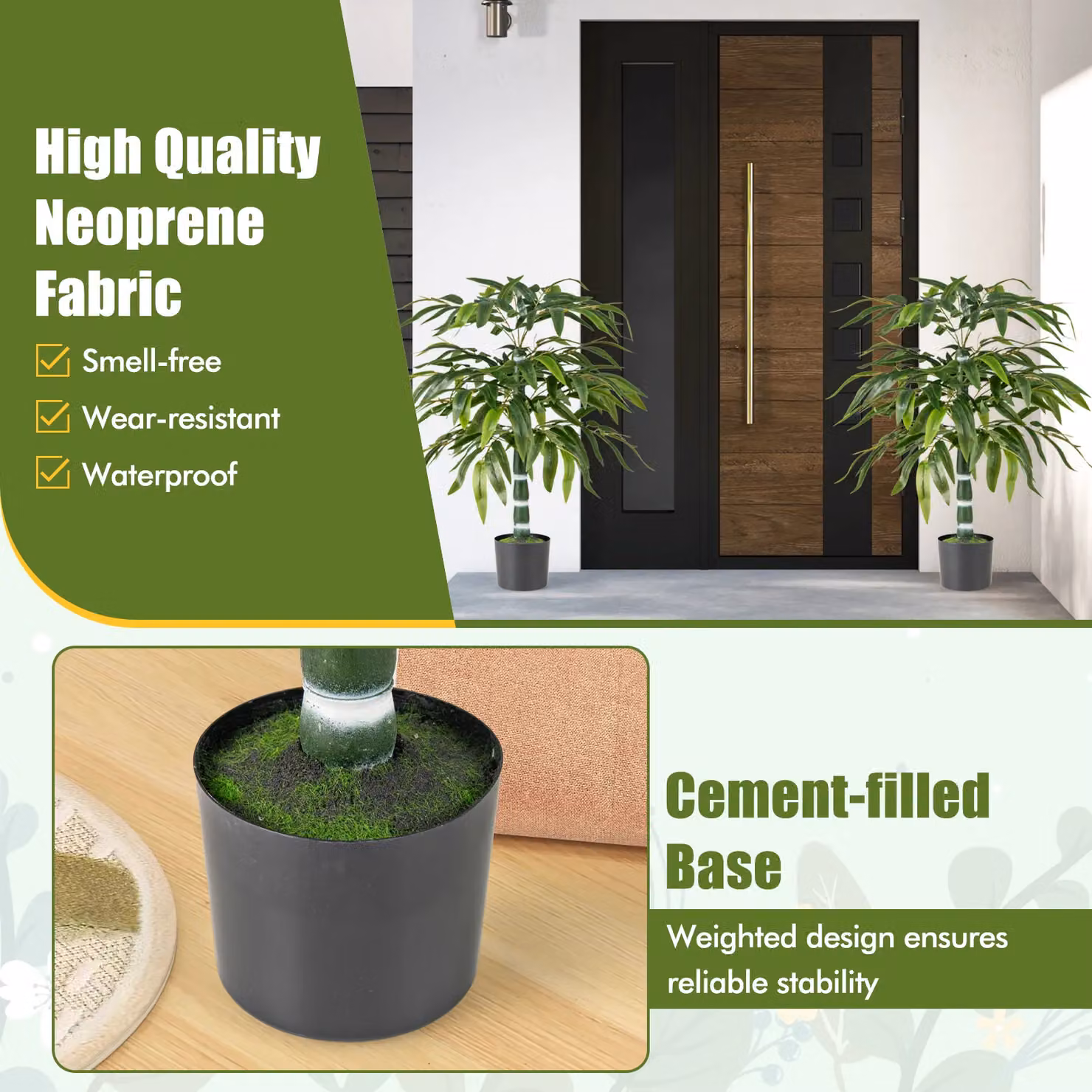 Gymax Set of 2 Artificial Bamboo Trees in Dark Green with Pots, Height: 100 cm – 2