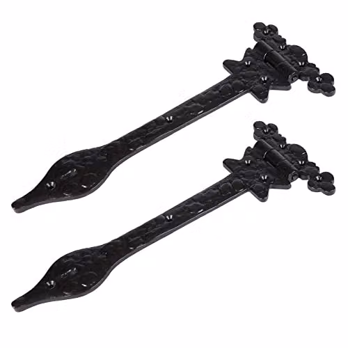 Hammer and Tongs Ornate Iron T-Hinge in Matt Black, Pack of 2 – 1
