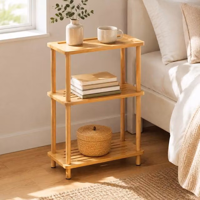 STILVORA 3-Tier Bamboo Side Table with Shelves, Brown – 1