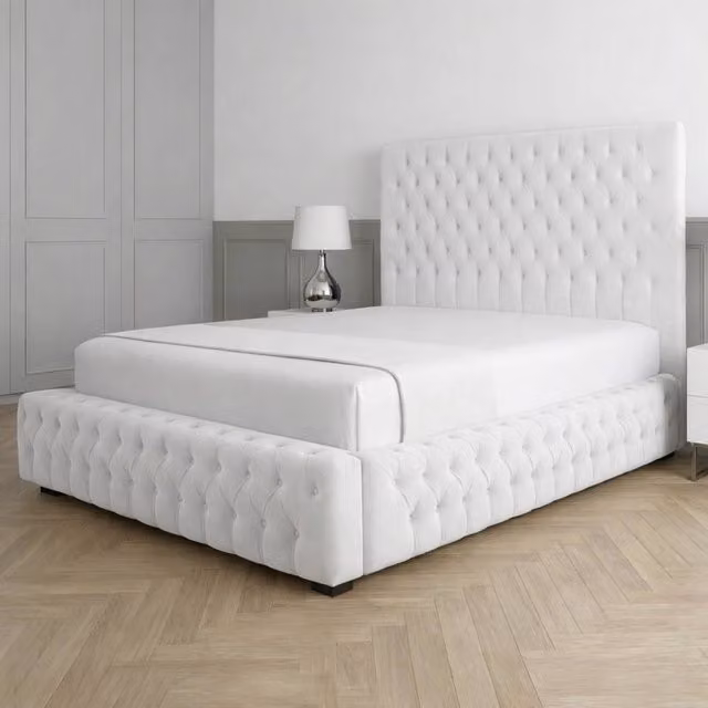 Living Comfort Bedz Countess Upholstered Gas Lift Storage Bed in White, Size: 180 x 200 cm