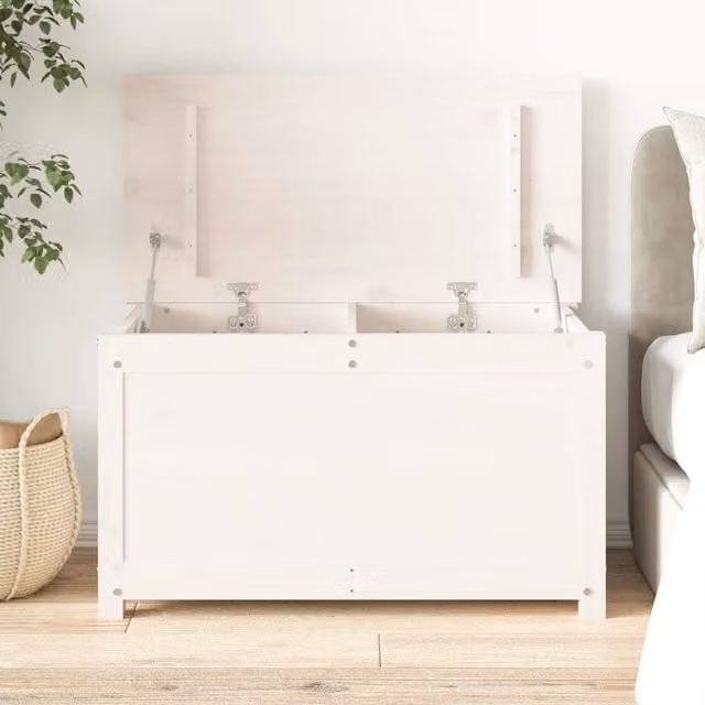 Berkfield White Solid Wood Pine Storage Box W/D/H: 80 x 40 x 45.5 cm