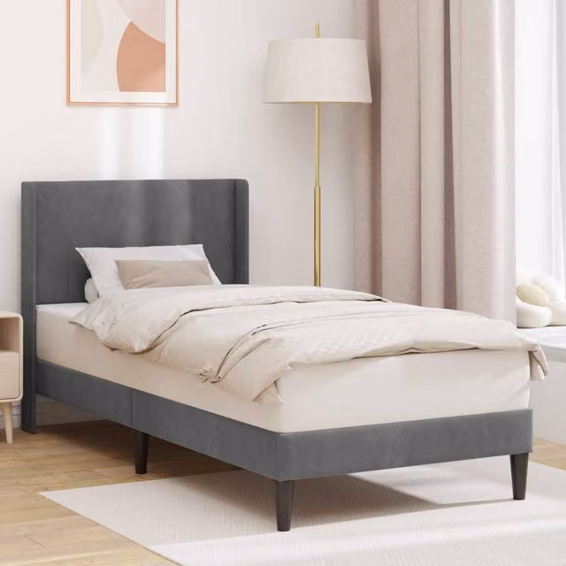 Berkfield Home Velvet Bed Frame with Headboard in Dark Grey, W/D/H: 90 x 190 cm – 1