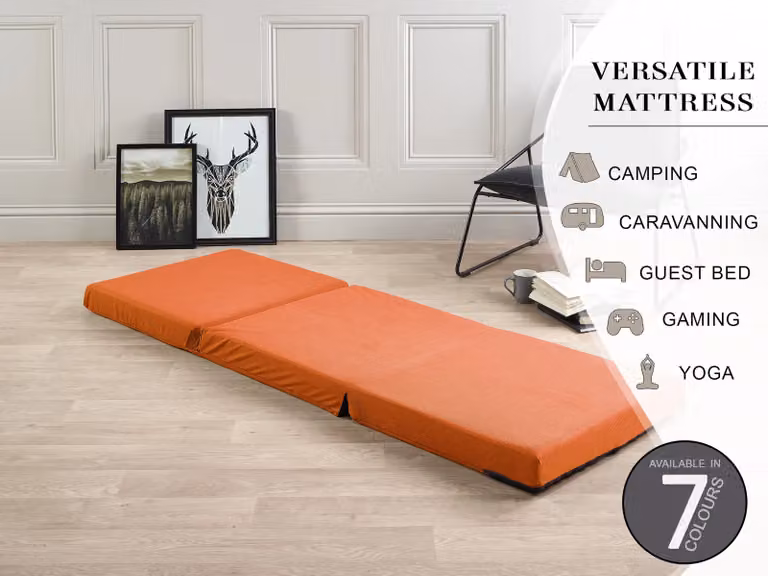 Rest Relax Badenia Visco Therapy Folding Z Bed Futon Mattress, Small Single, Pink and Orange, Depth: 8 cm