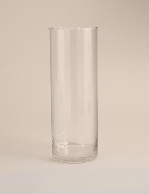 M&S Large Cylinder Frill Top Glass Vase in Clear Transparent