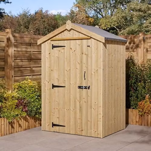 Rowlinson Signature Heritage T&G Windowless Single Door Apex Shed in Natural Brown