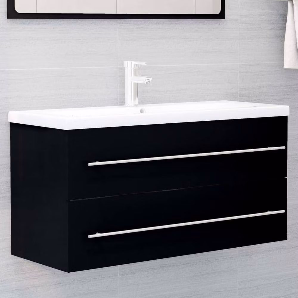 Berkfield Home Black Matt Sink Cabinet with Built-in Basin, W/D/H: 100 x 48 x 38.5 cm – 2