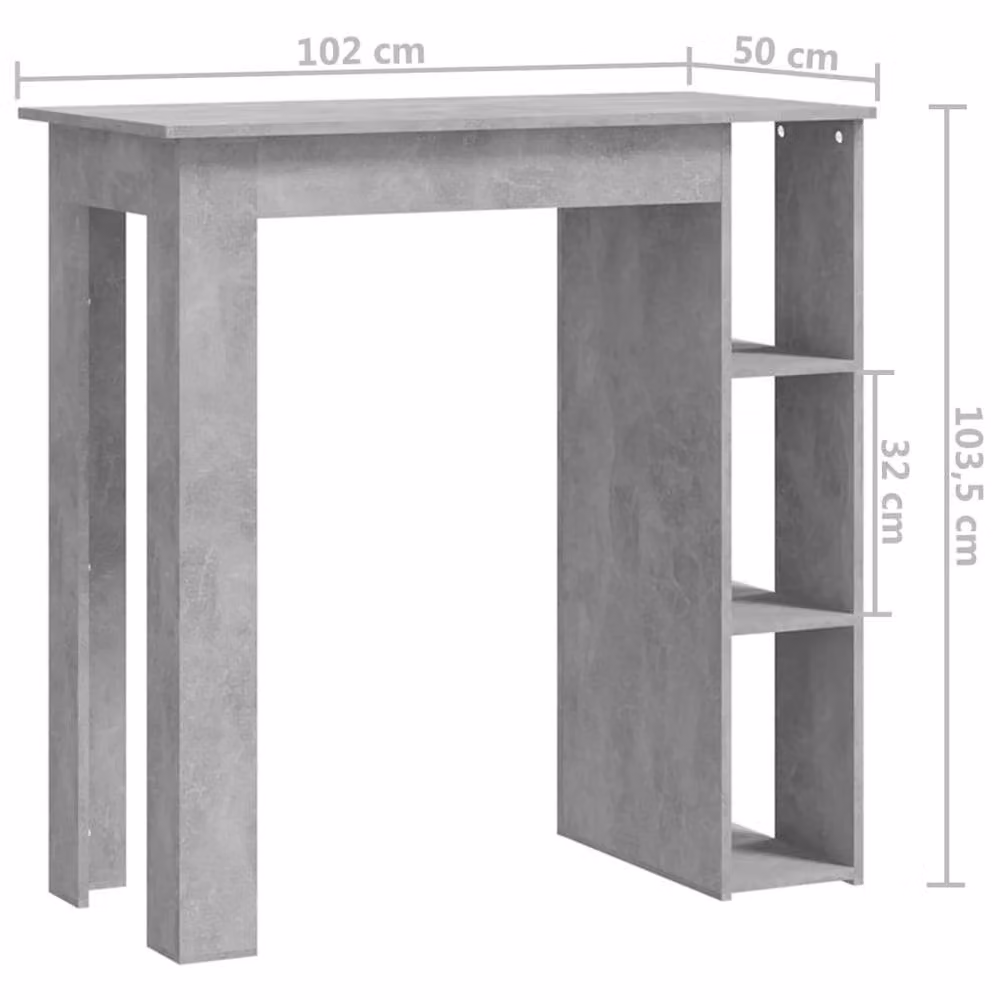Berkfield Home Modern Bar Table with Shelf in Concrete Grey, W/D/H: 102 x 50 x 103.5 cm – 4