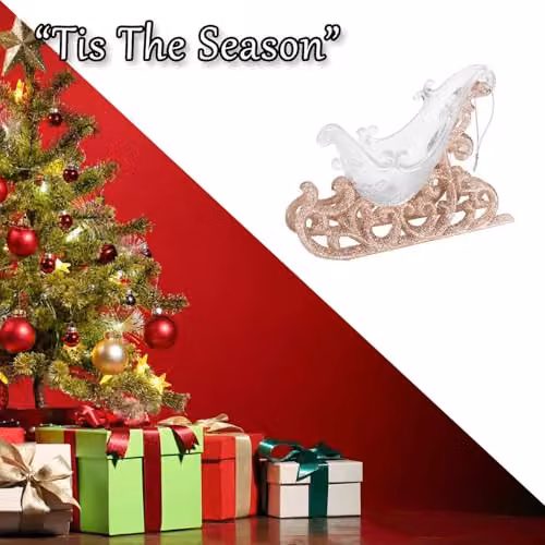 VFM e-Store Large Glitter Sleigh Christmas Tree Hanging Ornament, Gold, 14 cm – 5