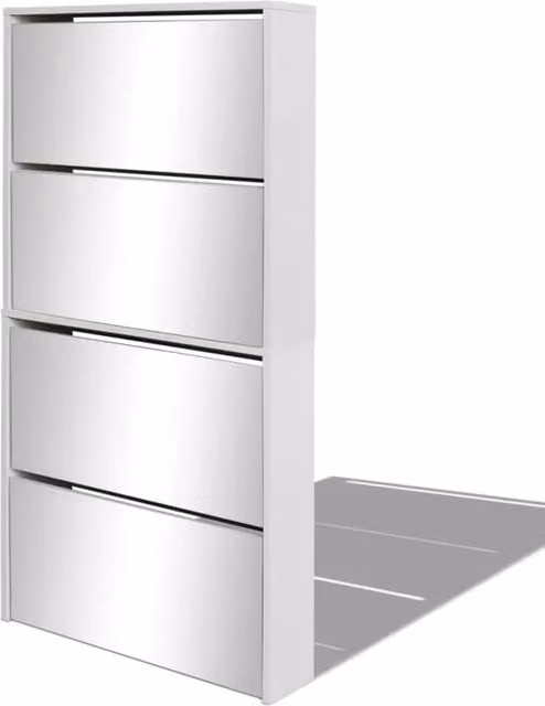 Berkfield Home 4-Layer Glossy White Shoe Cabinet with Mirror, W/D/H: 63 x 17 x 134 cm