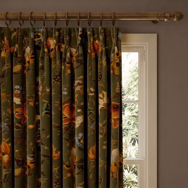 House of Hackney Artemis Opaque Velvet Fabric Panel Curtain in Green