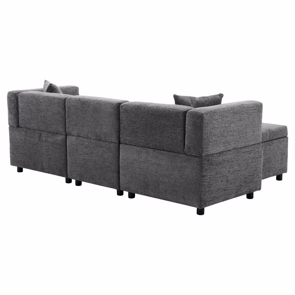 Matteo L-Shaped Fabric Sectional Sofa in Grey with Matching Ottoman and Scatter Cushions – 2