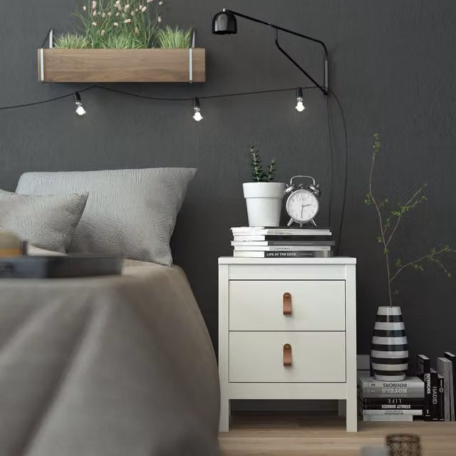 Furniture To Go Barcelona 2-Drawer Bedside Table in White Lacquered MDF