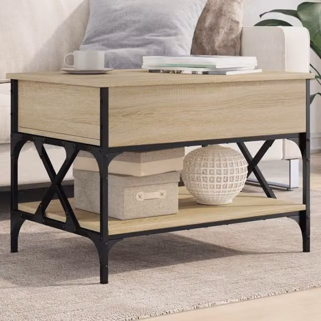 Berkfield Home Sonoma Oak Coffee Table in Brown with Lift Mechanism, W/D/H: 70 x 50 x 50 cm