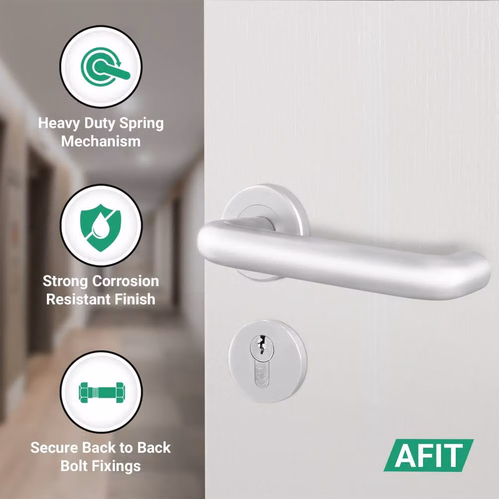 AFIT Satin Brushed Silver Aluminium Return to Door Handles with Euro Thumb Turn and Hinges, 15.0 x 15.0 cm – 2