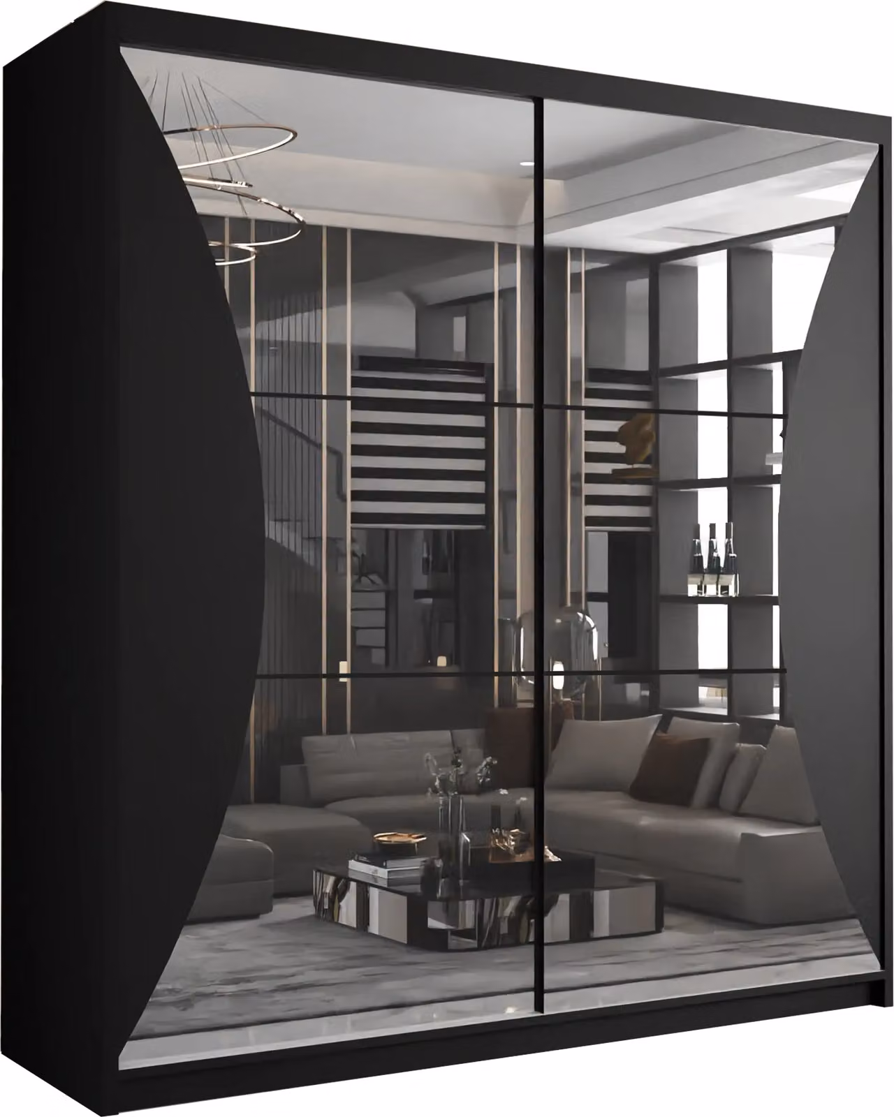Sliding Wardrobes 4U Modern Black Glossy Sliding Wardrobe with Integrated LED Lighting W: 203 cm, H: 217 cm, D: 62 cm – 2