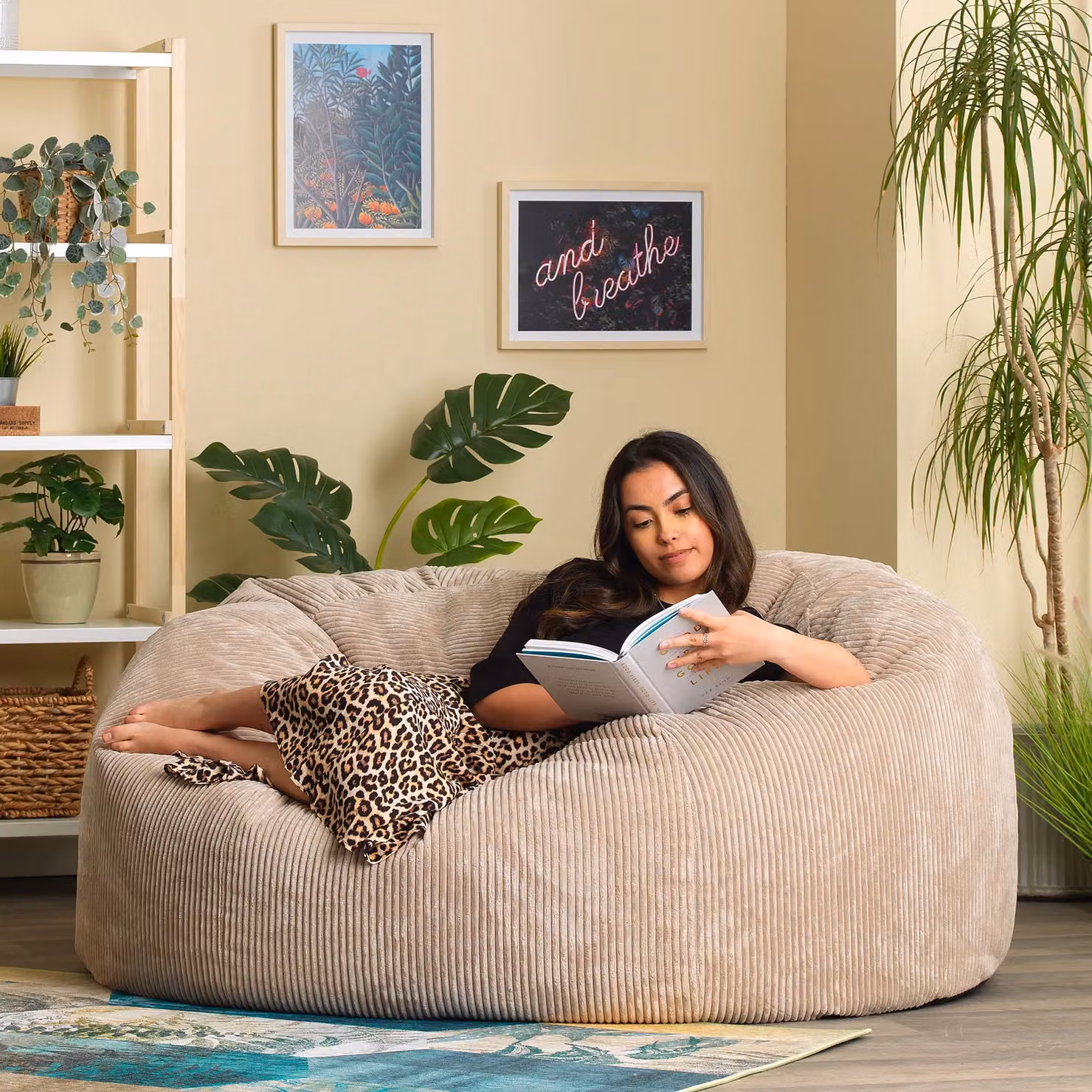 icon Soul Corduroy Bean Bag Sofa in Beige, W/D/H: 130 x 116 x 57 cm – 6