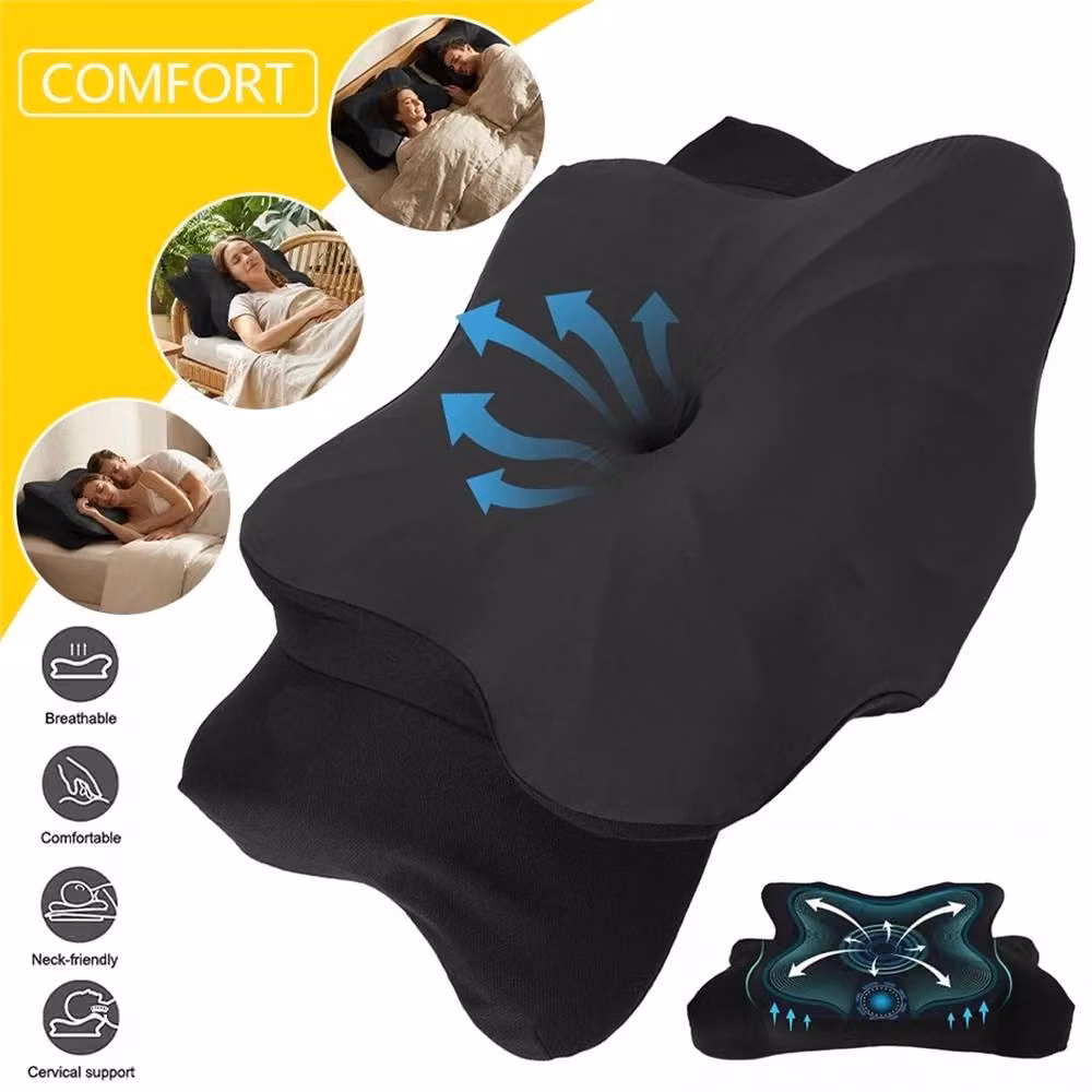 Nordara Butterfly Contoured Memory Foam Neck Pillow with Removable Breathable Silk Cover in Black – 5