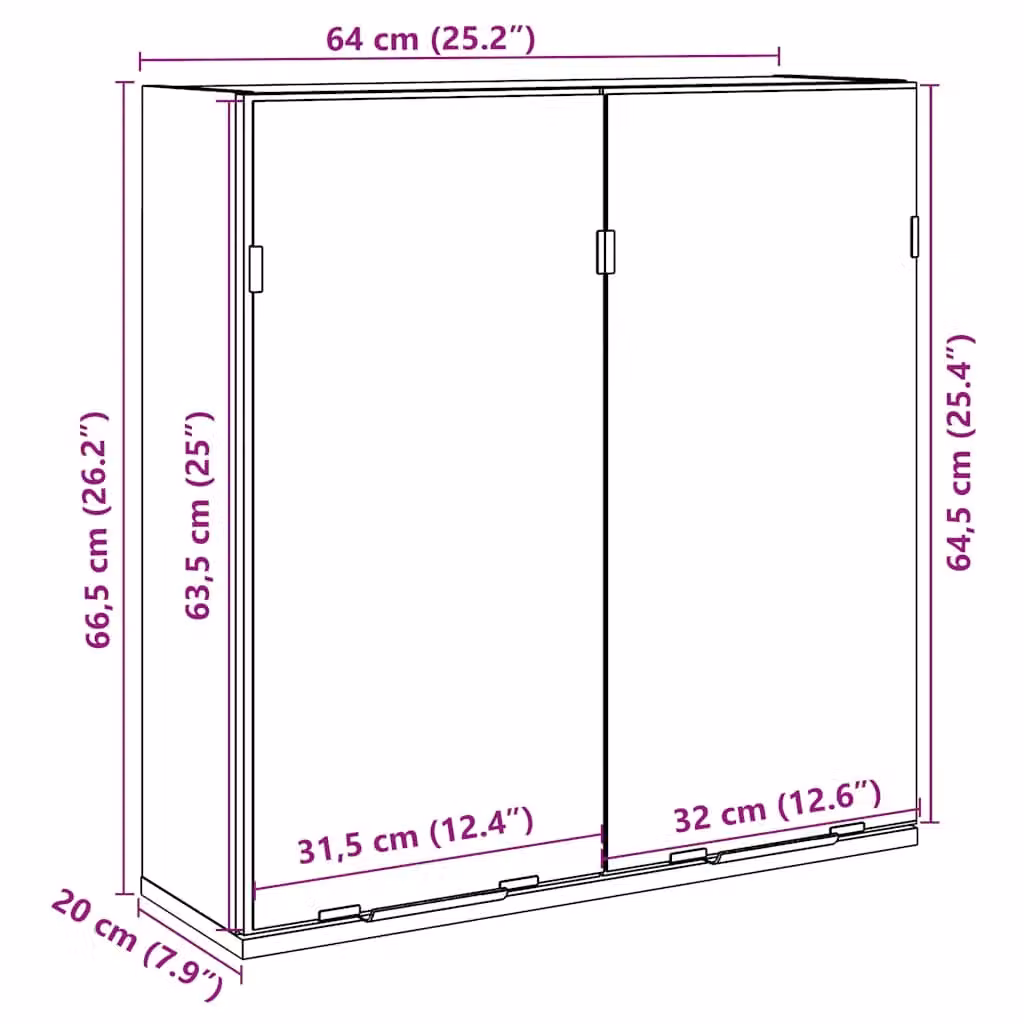 Berkfield Home Modern Bathroom Mirror Cabinet in Brown, W/D/H: 64 x 20 x 66.5 cm – 4