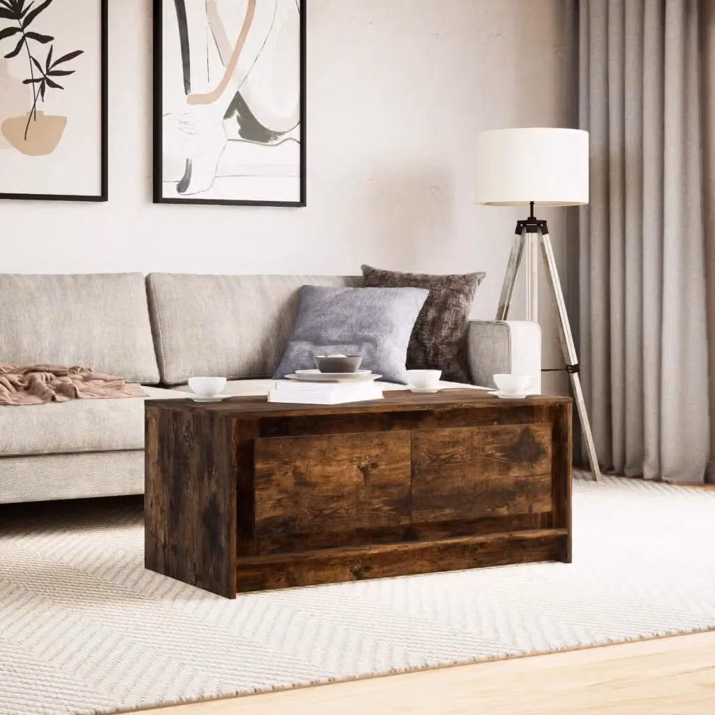 Berkfield Home Smoked Oak Coffee Table with LED Lights in Brown – 4