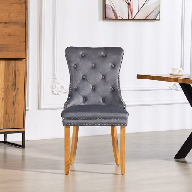 Rodero Set of 2 Grey Velvet Fabric Dining Chairs
