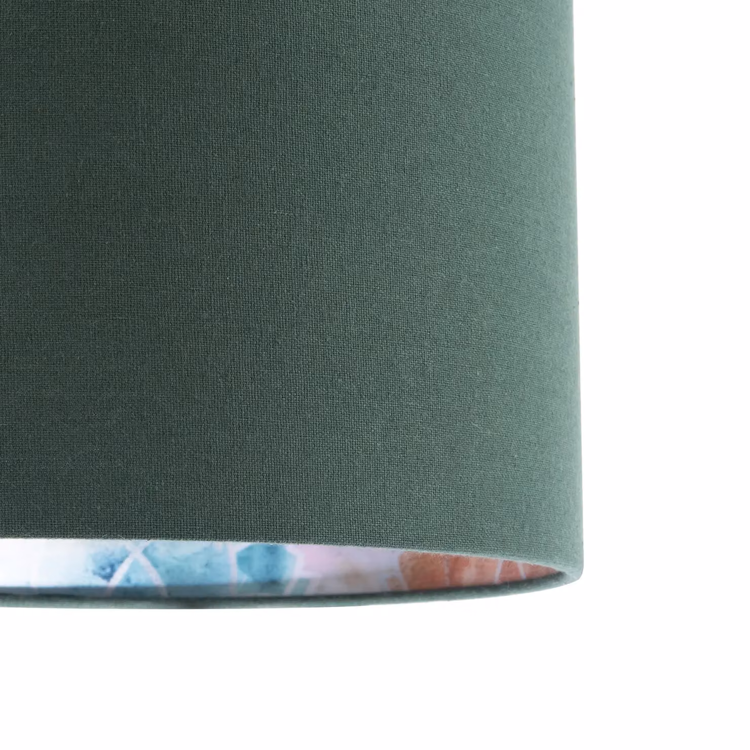 Happy Homewares Chic Emerald Green Linen Cylinder Lamp Shade with Moroccan Pattern Lining, Diameter: 30 cm – 3