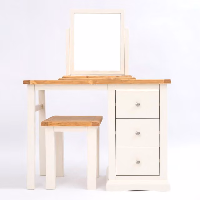 Cabinet Bits Castelli 3 Drawer Dressing Table Set in White with Wood Knobs