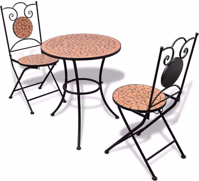 Berkfield Home 3 Piece Mediterranean Bistro Set in Brown with Ceramic Tile and Metal – 1