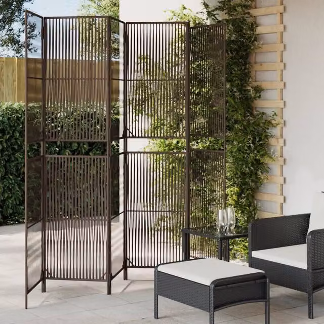 Berkfield Home 6 Panel Brown Poly Rattan and Steel Room Divider