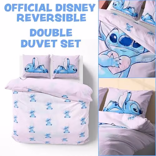 Disney Stitch Pink and Multicolour Duvet Cover and Pillowcase Set for Kids and Teenagers, W/D/H: 200 x 200 cm and 50 x 75 cm – 2
