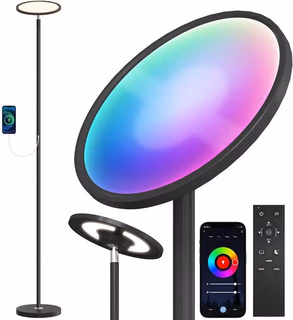 HOMCOM RGB LED Uplighter Floor Lamp with Tuya App and Bluetooth Control, Black, H 168 x W 25 x D 25 cm – 6