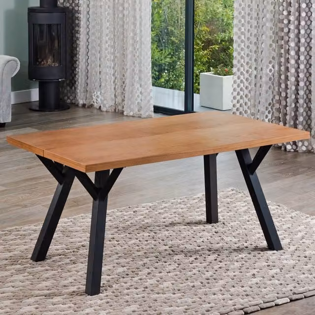 Artemis Home Molveno Modern Rectangular Dining Table in Brown and Black with X-Frame Wood and Metal Design, Width: 160 cm