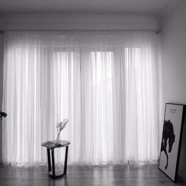 Livingandhome Set of 2 White Sheer Voile Window Curtain Panels, W: 100 cm, H: 200 cm