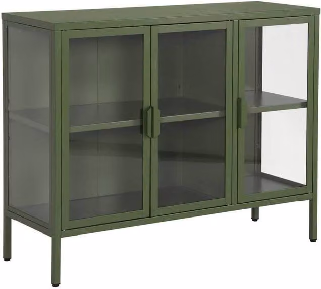 Sweekeek Industrial Metal and Tempered Glass Sideboard with 3 Doors, Green, W: 100 cm – 1
