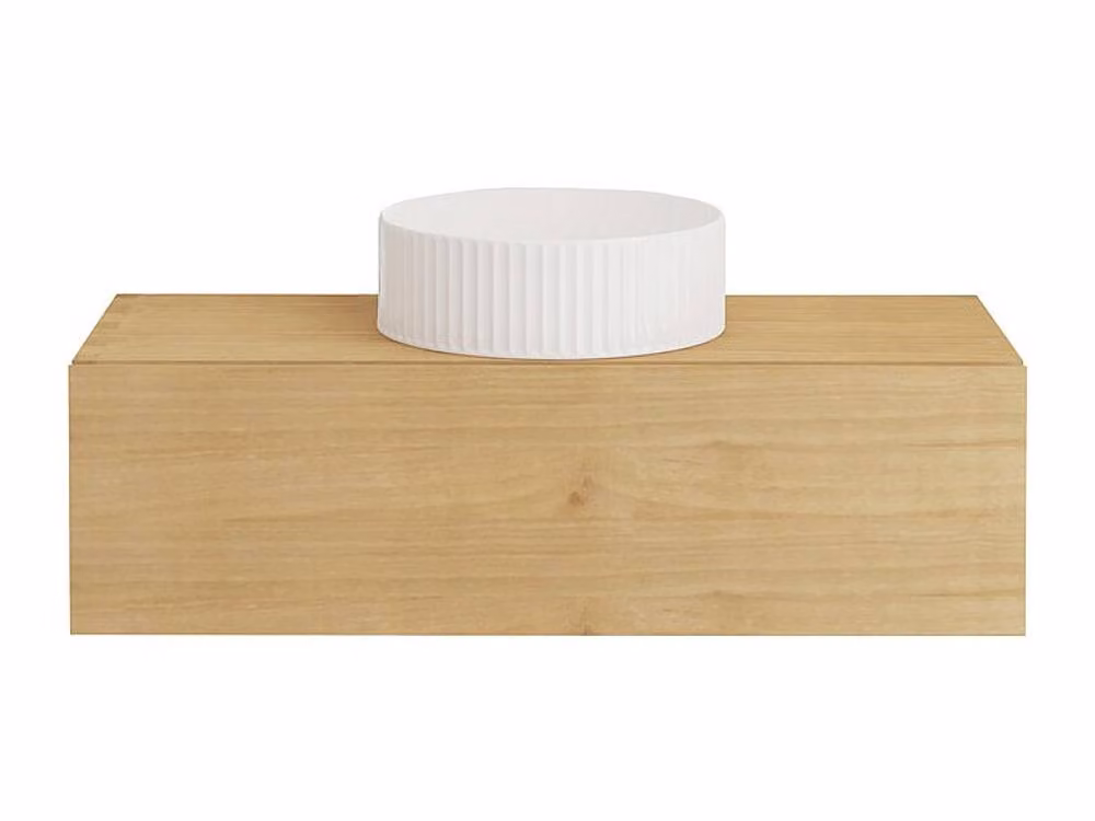 Vente-unique Wall-Mounted Mindi Wood Bathroom Vanity Unit with Striped Ceramic Basin in Light Oak – 2