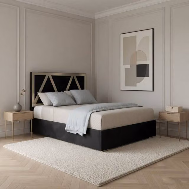 Casani Cliddesden Upholstered Velvet Designer Bed Frame with Metal Accents, W/D/H: 120 x 127 x 128 cm – 1
