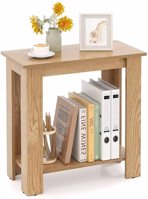 Costway Modern 2-Tier Wood End Table with Storage Shelf in Brown