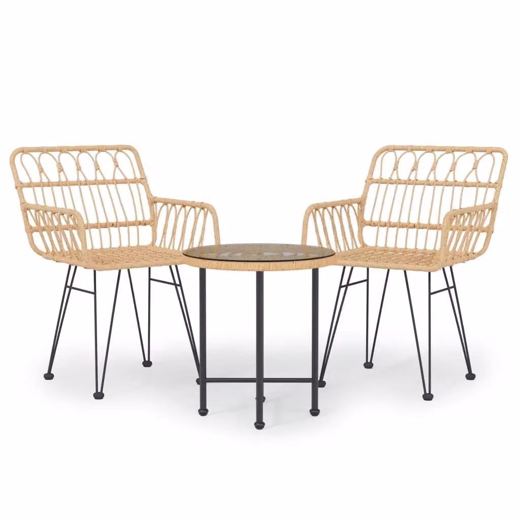Berkfield Home 3 Piece Poly Rattan Garden Dining Set in Brown and Beige with Steel and Glass Details – 2