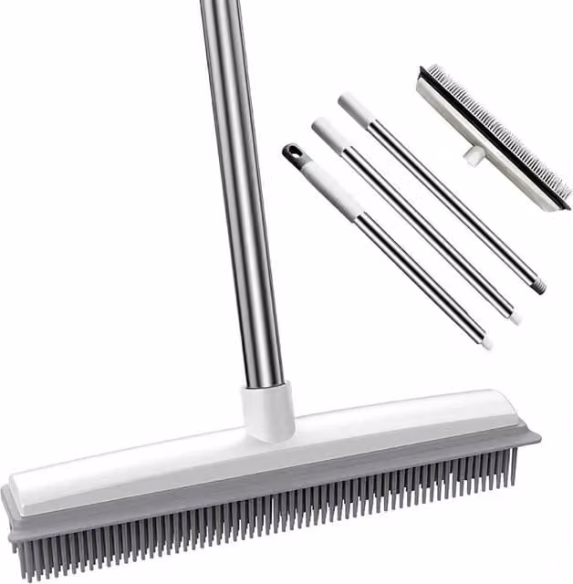 FLAVORA 2-in-1 Grey Rubber Broom and Pet Hair Remover with Scraper – 1