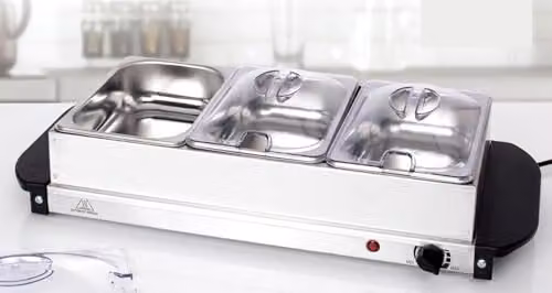 Trendi Electric Buffet Server in Silver with 4 Stainless Steel Trays and Adjustable Temperature Control, W/D/H: 36.5 x 36.5 x 14.0 cm – 3
