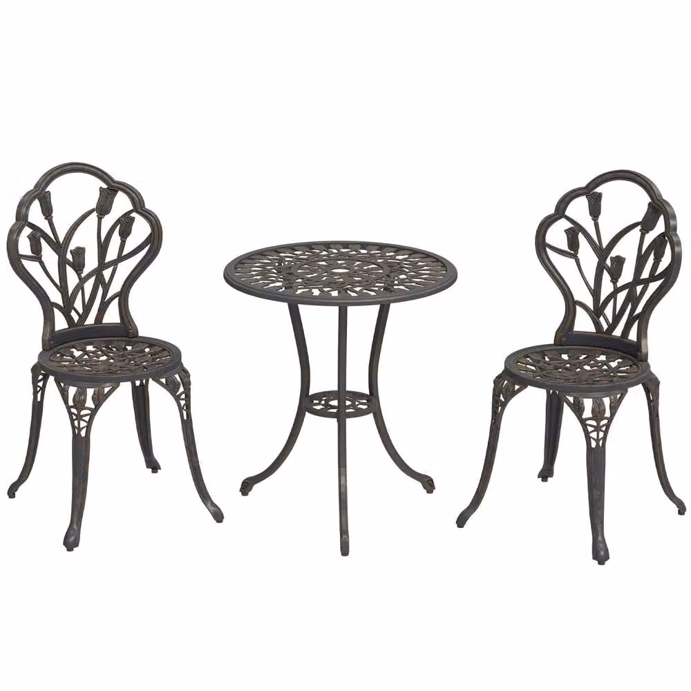 Wyld Haus 3 Piece Bronze Aluminium Bistro Set with Parasol Hole and 2 Seats – 2